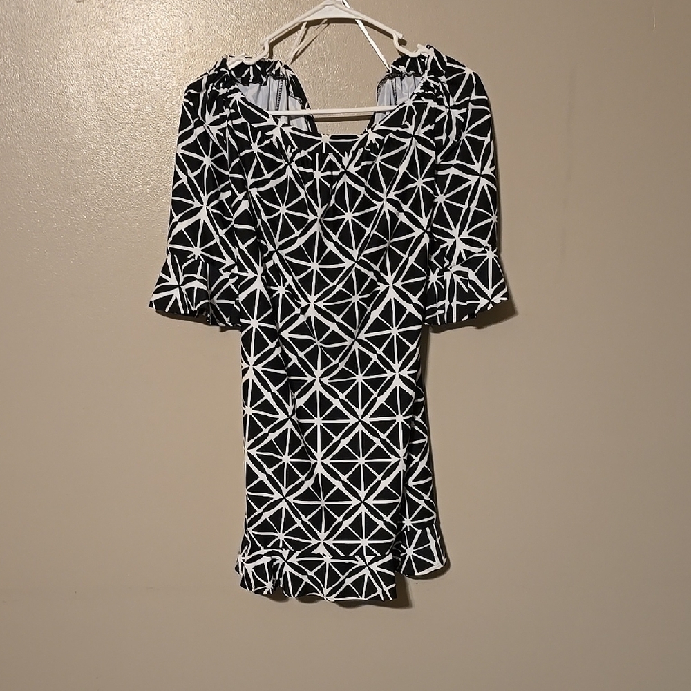 Jude Connally Mini Geometric‎ Print Dress Black/White Womens Size XS